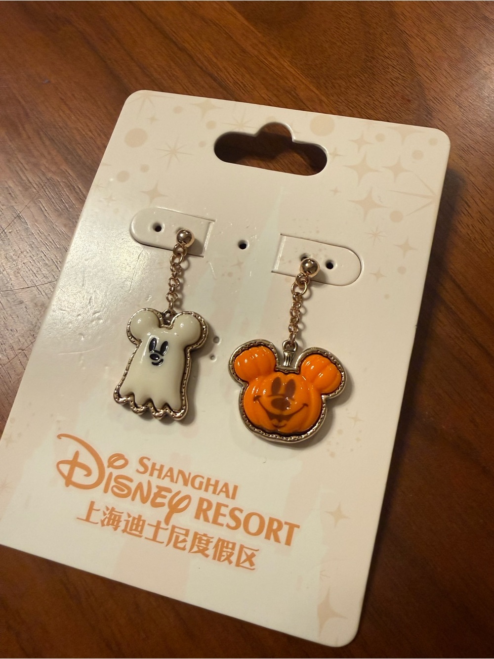 SH Disney Halloween Mickey Ghost Drop Earrings - Pumpkin Mickey head